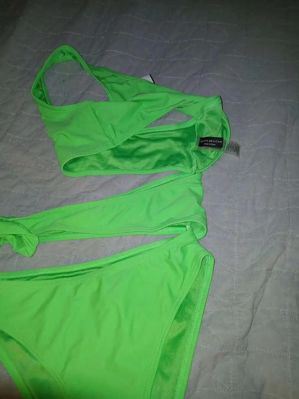 South Beach Neon Green One Shoulder Cutout Bikini Set